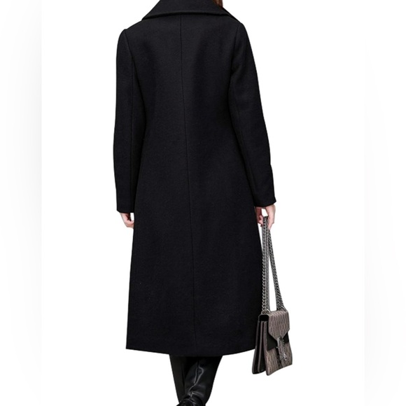 🦋Women's Big Notch Lapel Single Breasted Mid-Long Wool Blend Coat | Black | 2XL - Picture 2 of 6